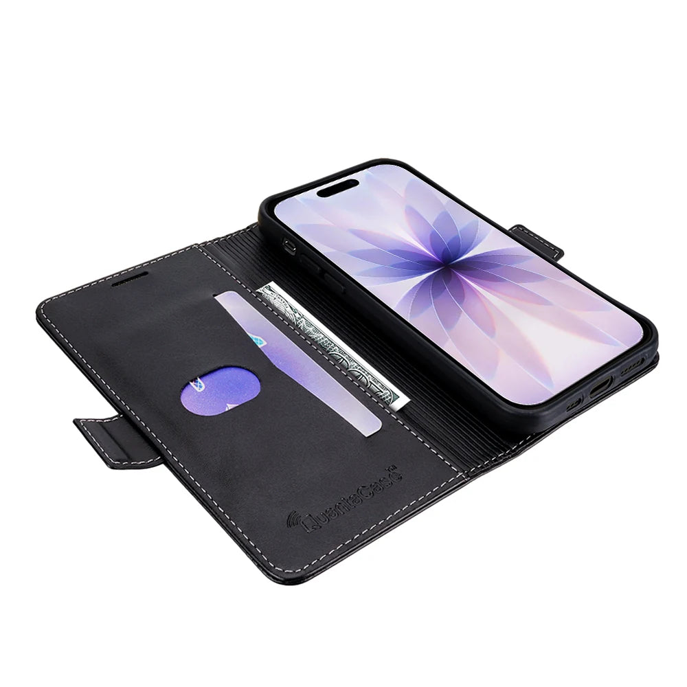 QuantaCase for iPhone 17 in Black — open angle