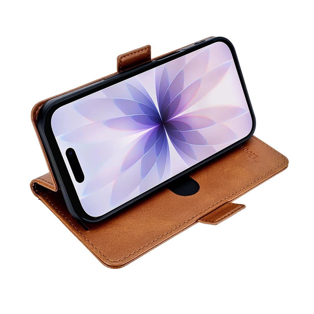 QuantaCase for iPhone 17 in Brown — viewing stand