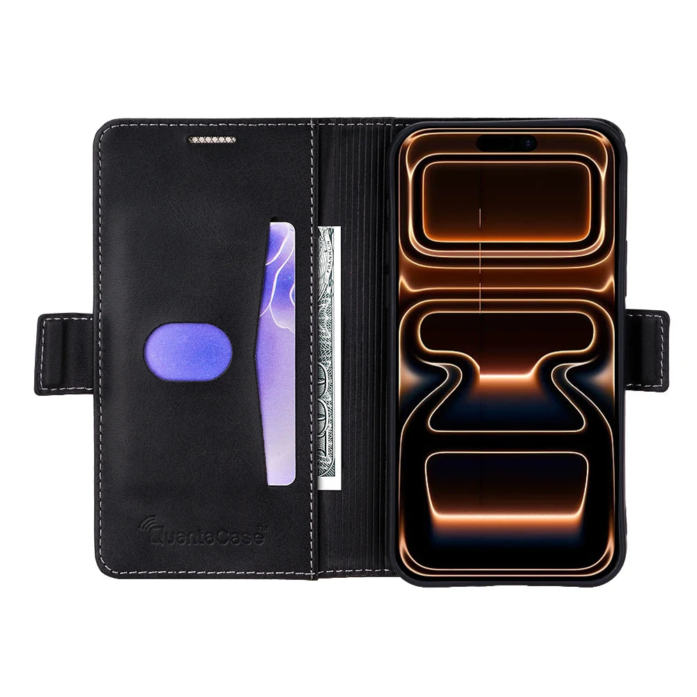 QuantaCase for iPhone 17 Pro Max in Black — open interior
