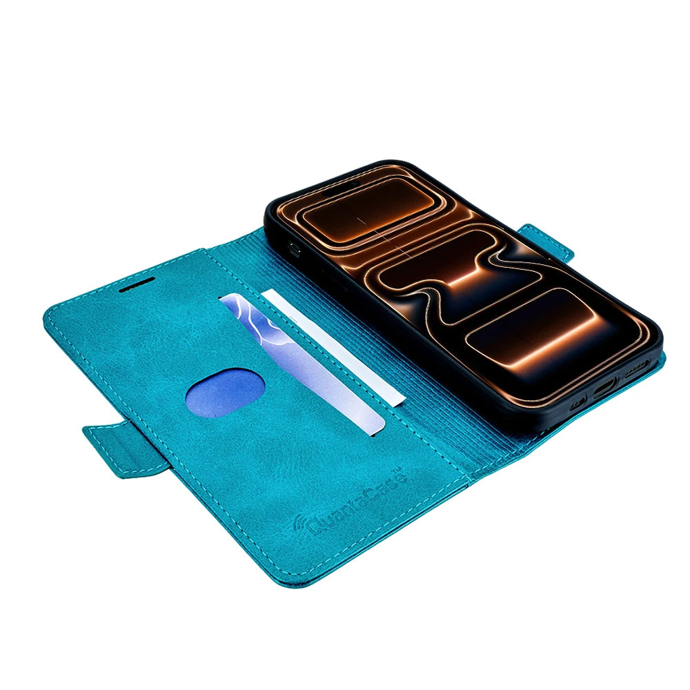 QuantaCase for iPhone 17 Pro Max in Blue — open angle