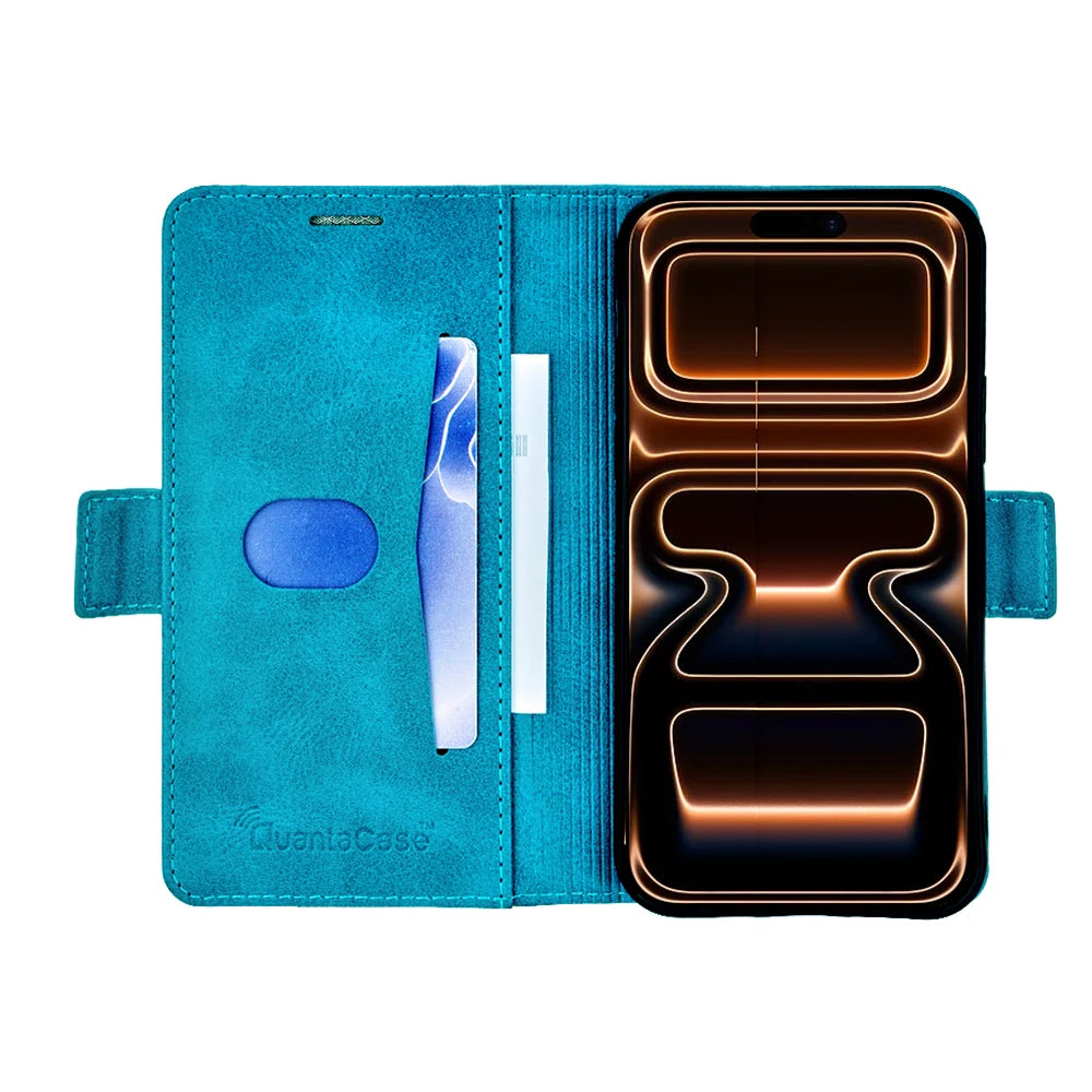 QuantaCase for iPhone 17 Pro Max in Blue — open interior