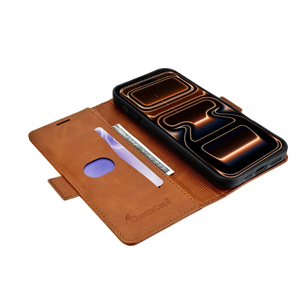 QuantaCase for iPhone 17 Pro Max in Brown — open angle