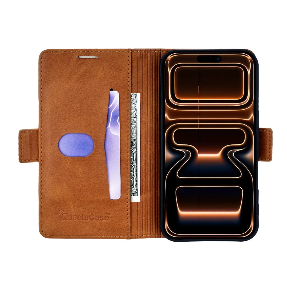 QuantaCase for iPhone 17 Pro Max in Brown — open interior