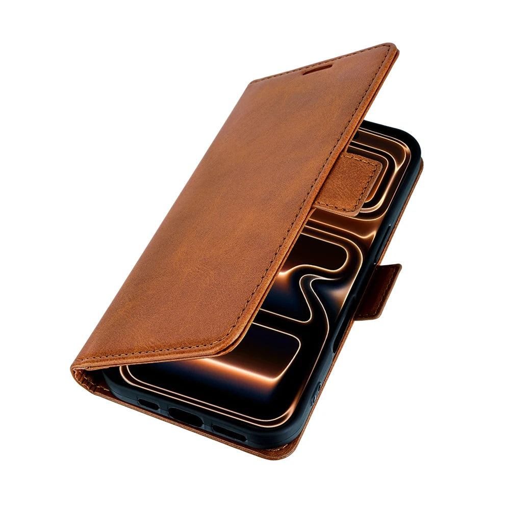 QuantaCase for iPhone 17 Pro Max in Brown — partly closed