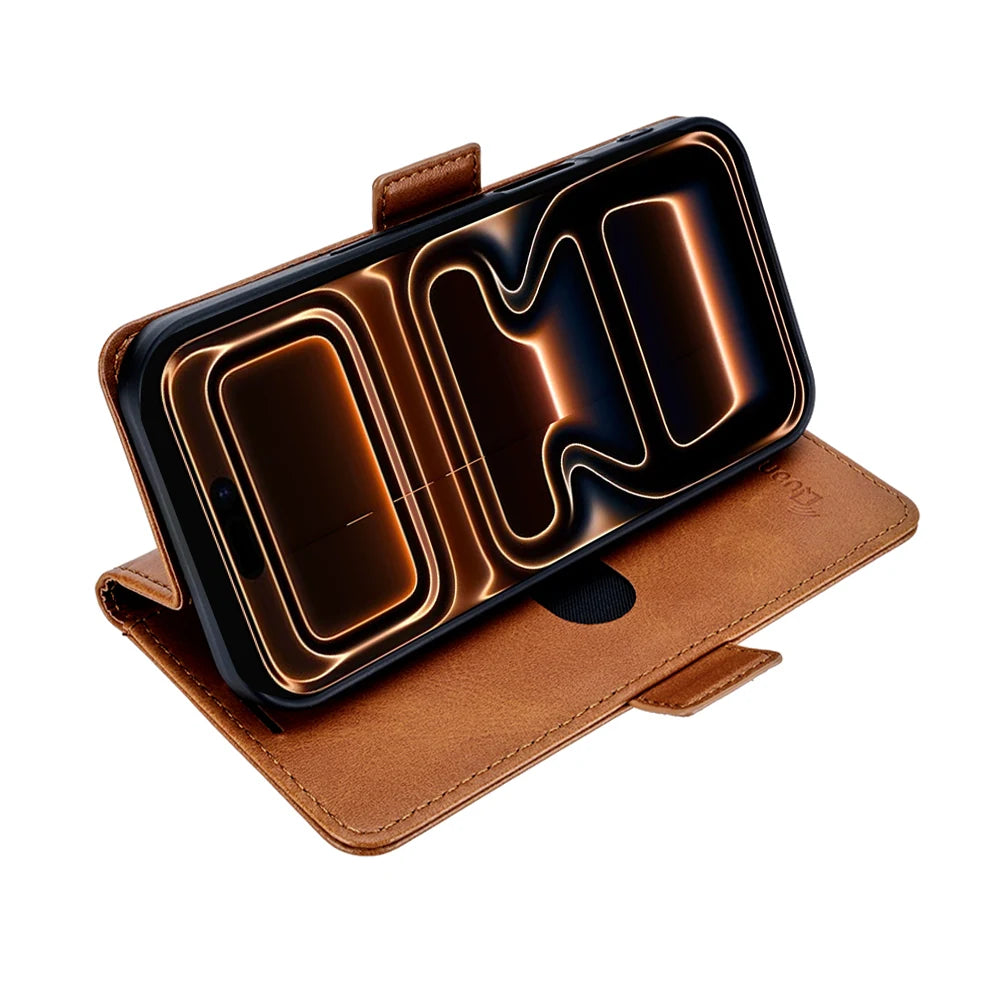 QuantaCase for iPhone 17 Pro Max in Brown — viewing stand